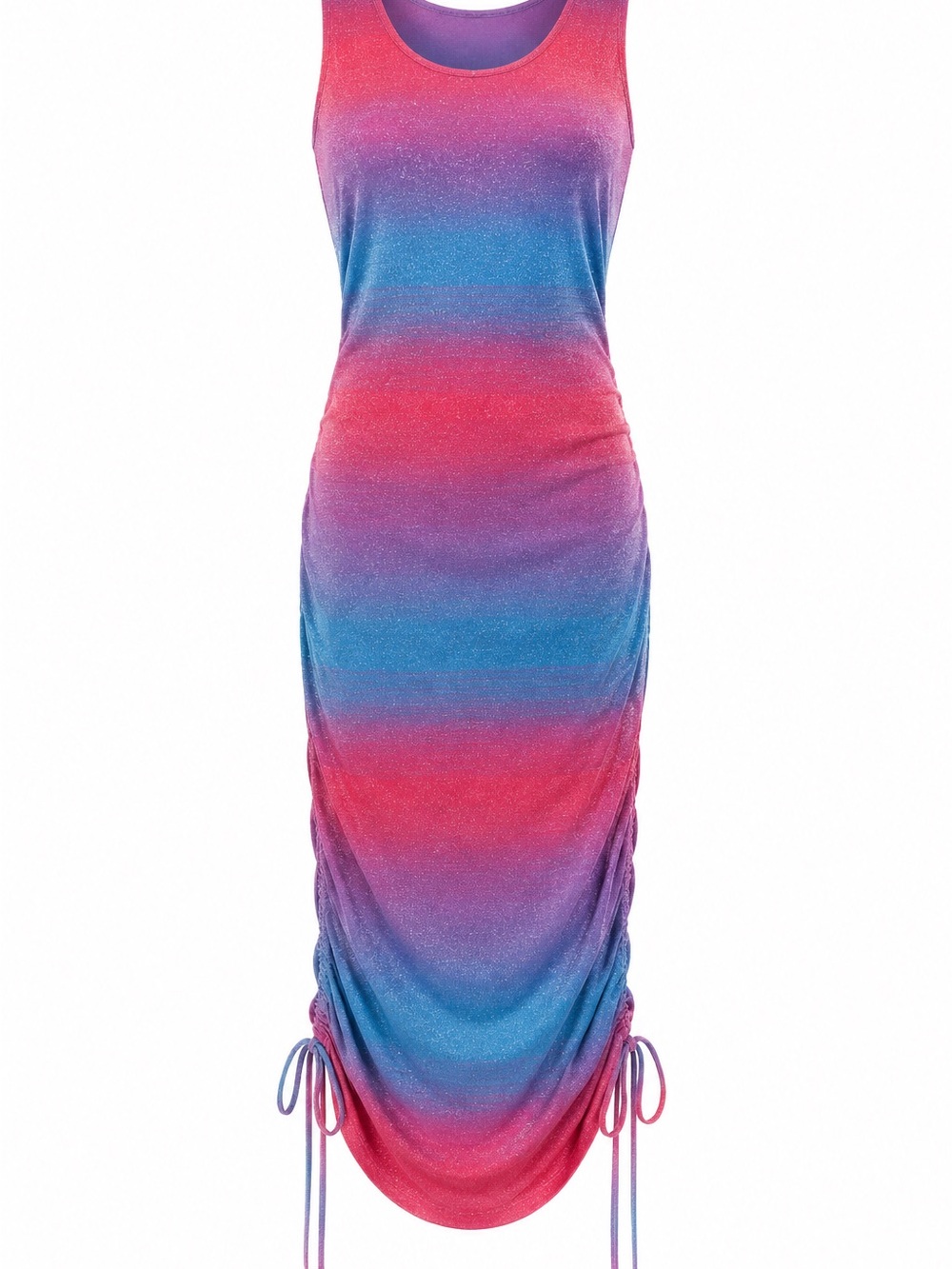 Sleeveless Ombre Ruched Midi Dress - Pink & Blue Gradient